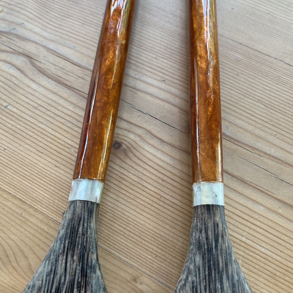 hand-carved wooden salad servers inlaid with mother of pearl handles New - Picture 3 of 6